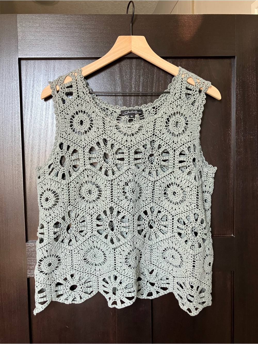 Charlie B Crochet Tank Top -Sage Green